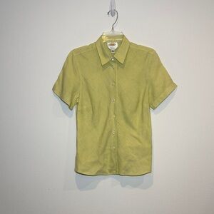 Talbots Irish Linen Lime Green Short Sleeve Button-Up Shirt